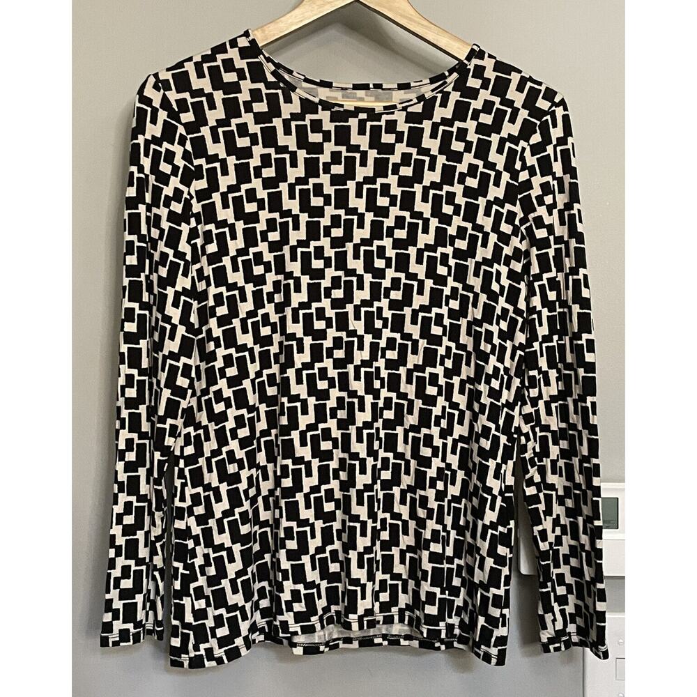 By Chico's Top Geometric‎ Long Sleeve Multicolor Rayon Spandex Womens Sz 1 EUC